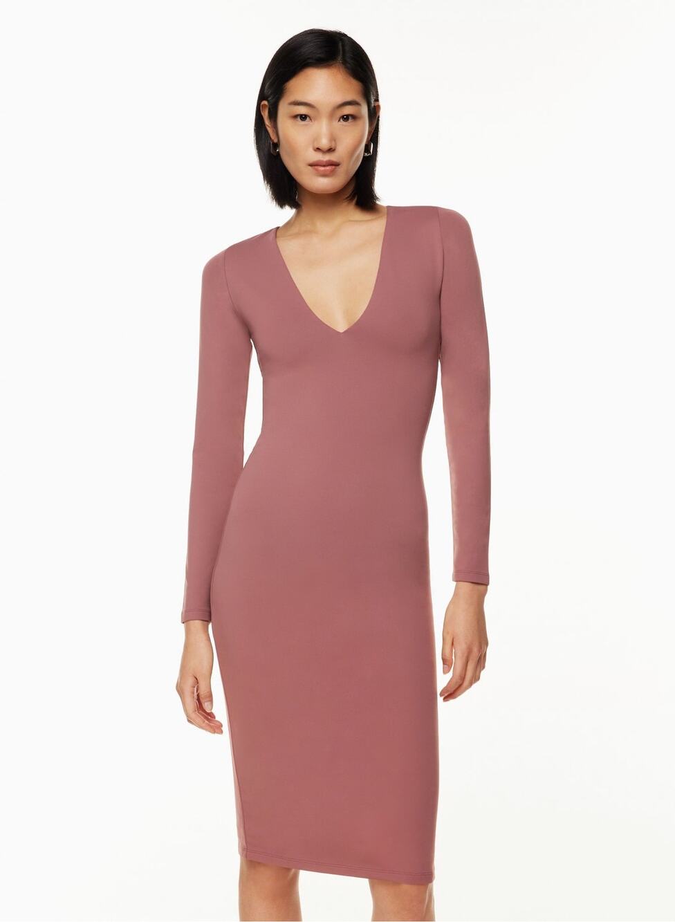 NWT Aritzia Babaton Contour V-Neck Long Sleeve Dress Red Willow Large